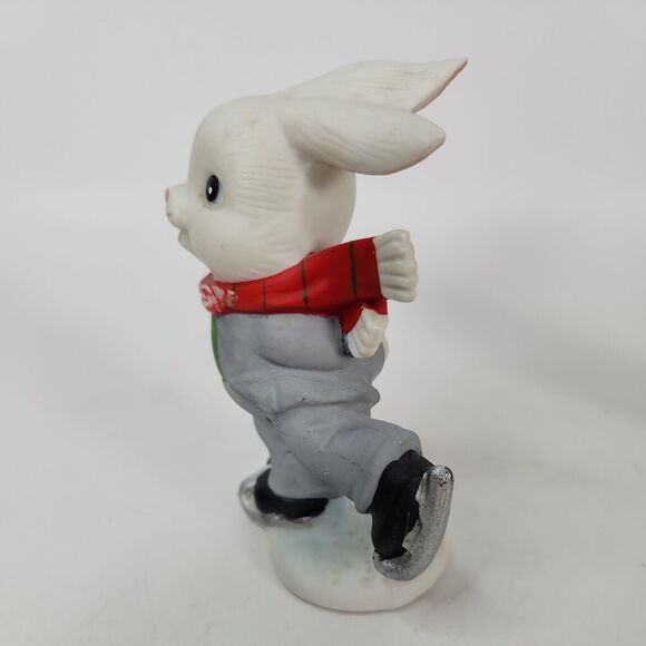 VINTAGE Homco Christmas Ice Skating Bunny Rabbits Boy & Girl 4" Figurines 5305 - Picture 3 of 15